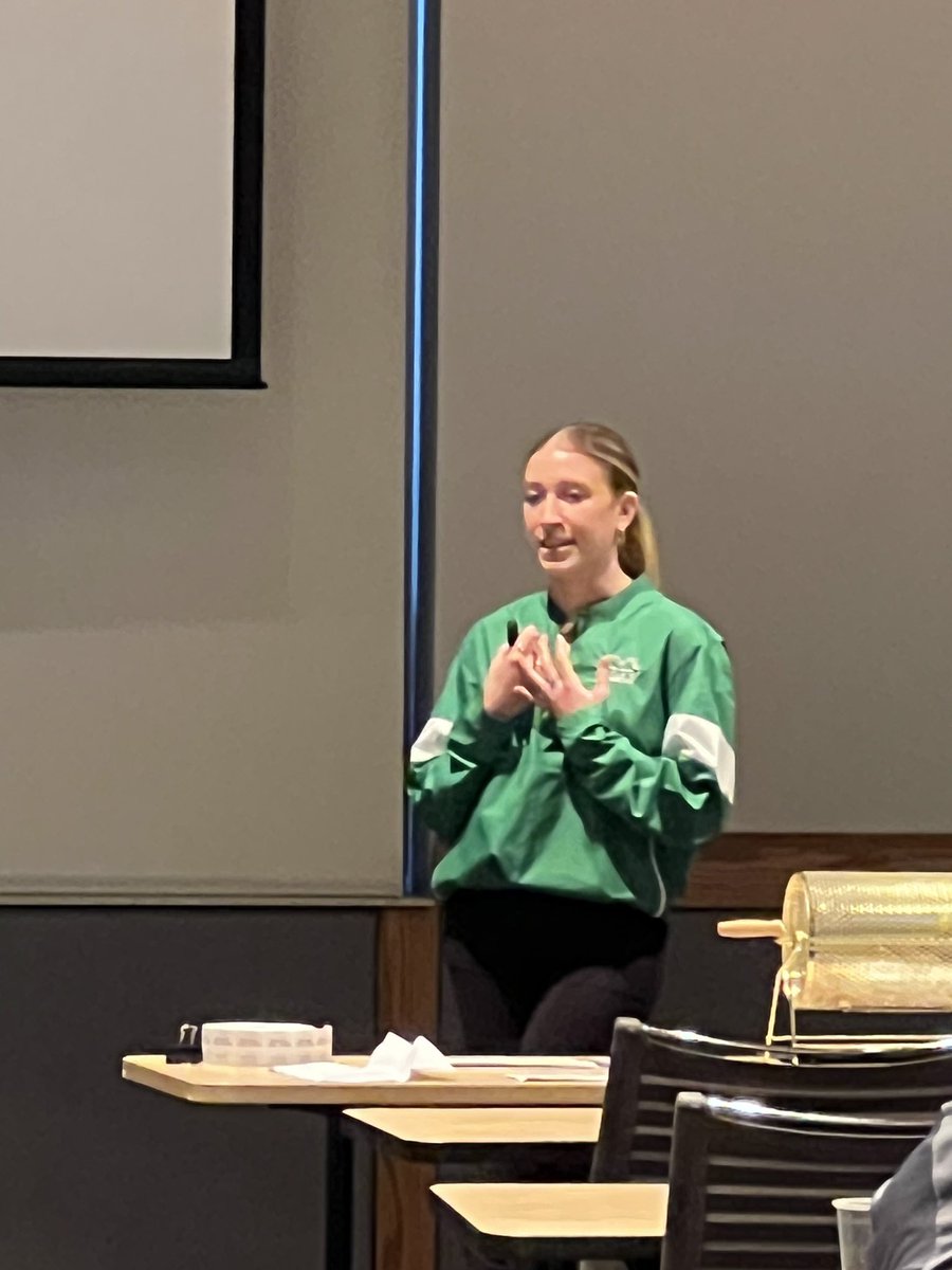 severett_DFO's tweet photo. Double Salute to our very own, Kate Roll, Director of Recruiting Operations, representing @HerdFB at the Southwest Florida Coaches Clinic this weekend. Her story is such an inspiration. GO HERD 🤘🏾@katee_roll https://t.co/ztjJTAiLnP