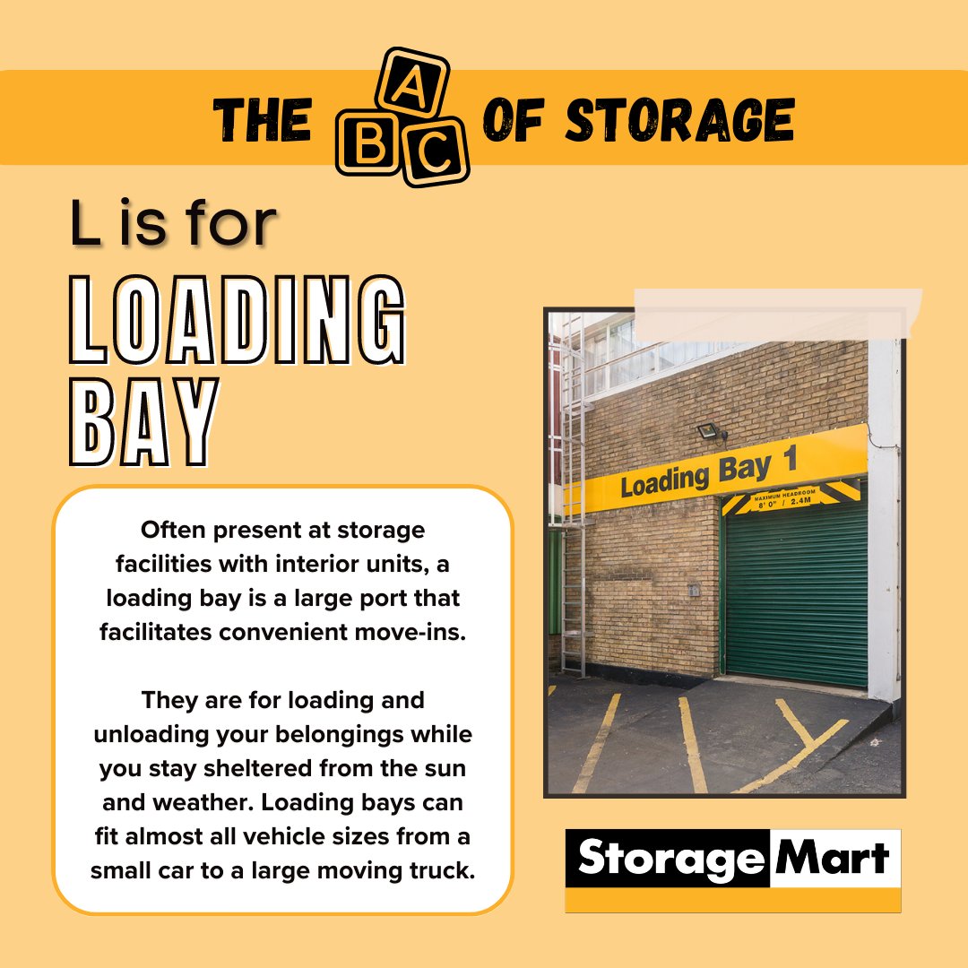 StorageMart's tweet image. The ABCs of Storage: L is for Loading Bay!

Several of our StorageMart locations feature loading bays that allow for easy loading and unloading from your vehicle. Just pull right up and start storing!

#StorageSolutions #LoadingBay #SelfStorage