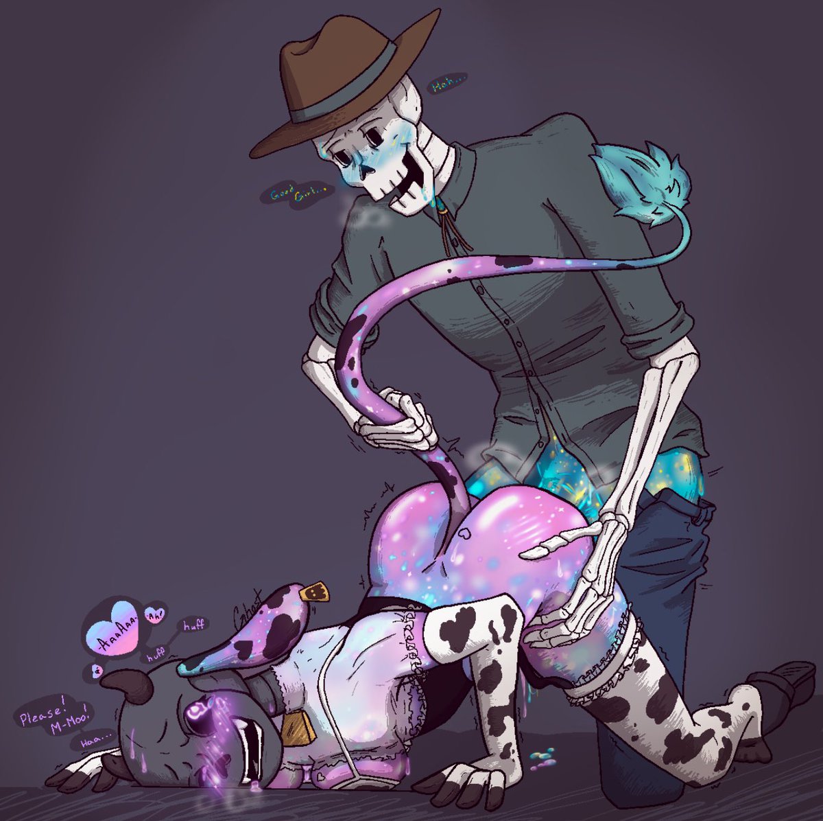UnicodePhantom's tweet photo. Spaghetti Western 🤠🐮
Ghost having a good time with a freind’s Underswap Papyrus variant.
#Undertail https://t.co/4NEf7uN8or