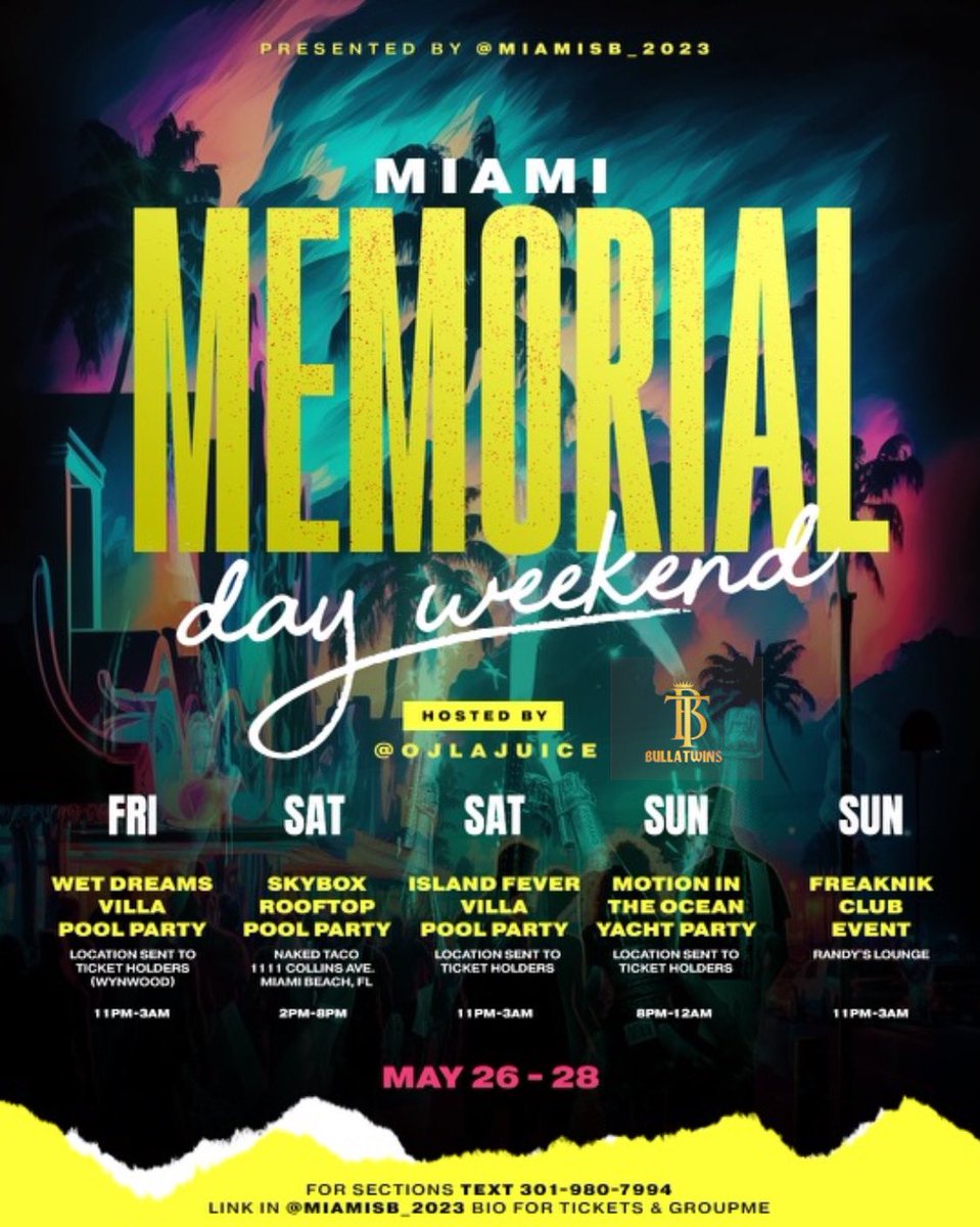BullaTwins's tweet photo. Miami Memorial Day Weekend! https://t.co/S9XTibEilV