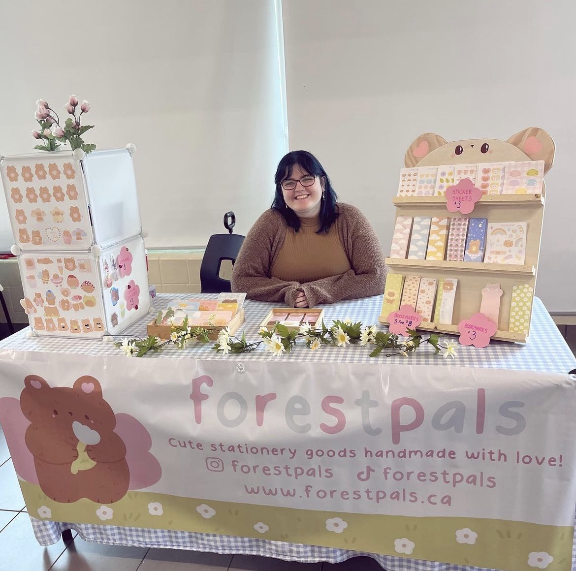 PalsForest's tweet photo. I love my little vendor setup 🥺 also shop is closing june 1st for a couple of weeks so grab some goodies while u can ☺️ https://t.co/uWftDlyFJd