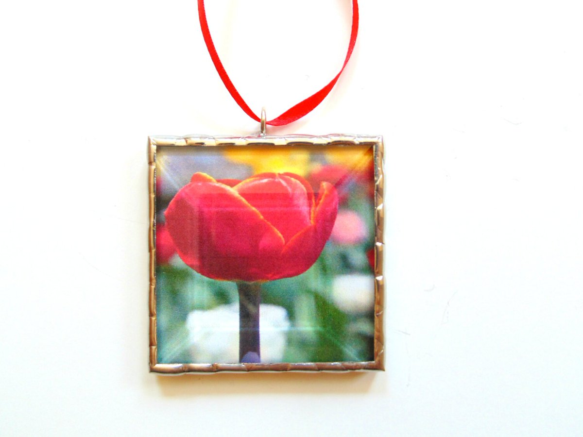 stndglass's tweet image. Red tulip flower photograph ornament, everlasting flowers, gift for mom tuppu.net/40aa252f #DesignsStainedGlass #Etsy #suncatcher #GardenerGift