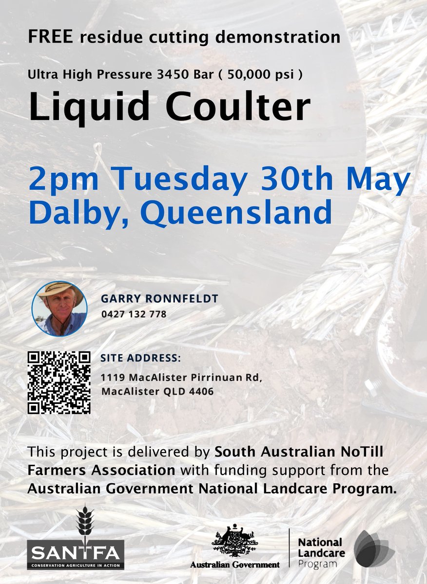 Liquid Coulter and planter demonstration near Dalby.
2pm Tuesday 30th May.

Free Event supported by <a href="/SANoTill/">SANTFA</a> @AusLandcare <a href="/ZronR/">Zena Ronnfeldt</a> <a href="/aqua_till/">AquaTill</a> 

 <a href="/GRDCNorth/">GRDC North</a>  <a href="/GrainGrowersLtd/">GrainGrowers</a> <a href="/SQLandscapes/">Southern Qld Landscapes</a> 
<a href="/GregoryButler71/">Greg Butler</a>