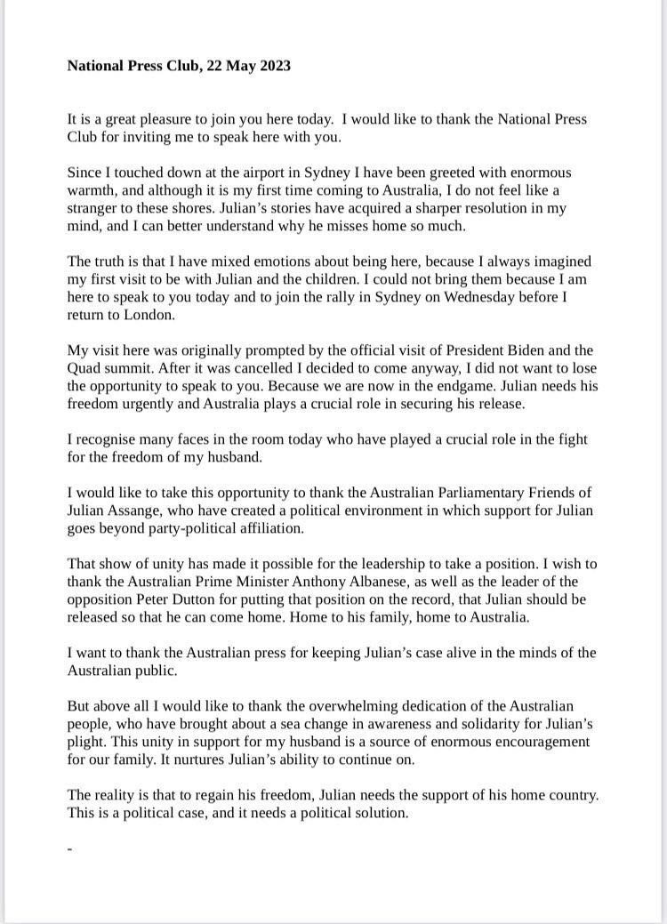 GabrielShipton's tweet photo. Today @Stella_Assange spoke passionately and from the heart to a full room at the National Press Club in Canberra, Australia. Here is her full Speech 1/2 🧵 https://t.co/aLwTrKEzBF