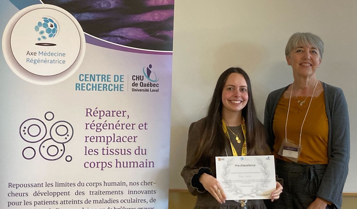 AxeMedReg's tweet photo. Félicitations à Sara Palladino, Eloïse LARNAC et Ange Tchatchouang qui ont obtenu respectivement le 1er, 2ème et 3ème prix de vulgarisation oral (catégorie Doctorat) lors de la Journée Annuelle de l’Axe Médecine Régénératrice qui s’est déroulé à Québec le 2 mai 2023. https://t.co/o2URpyyevh