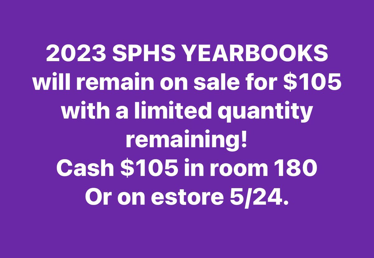 Yearbook_sphs_'s tweet photo. Don’t miss out… buy your 2023 SPHS Yearbook today… limited quantity remaining! https://t.co/uhTvw3XQio