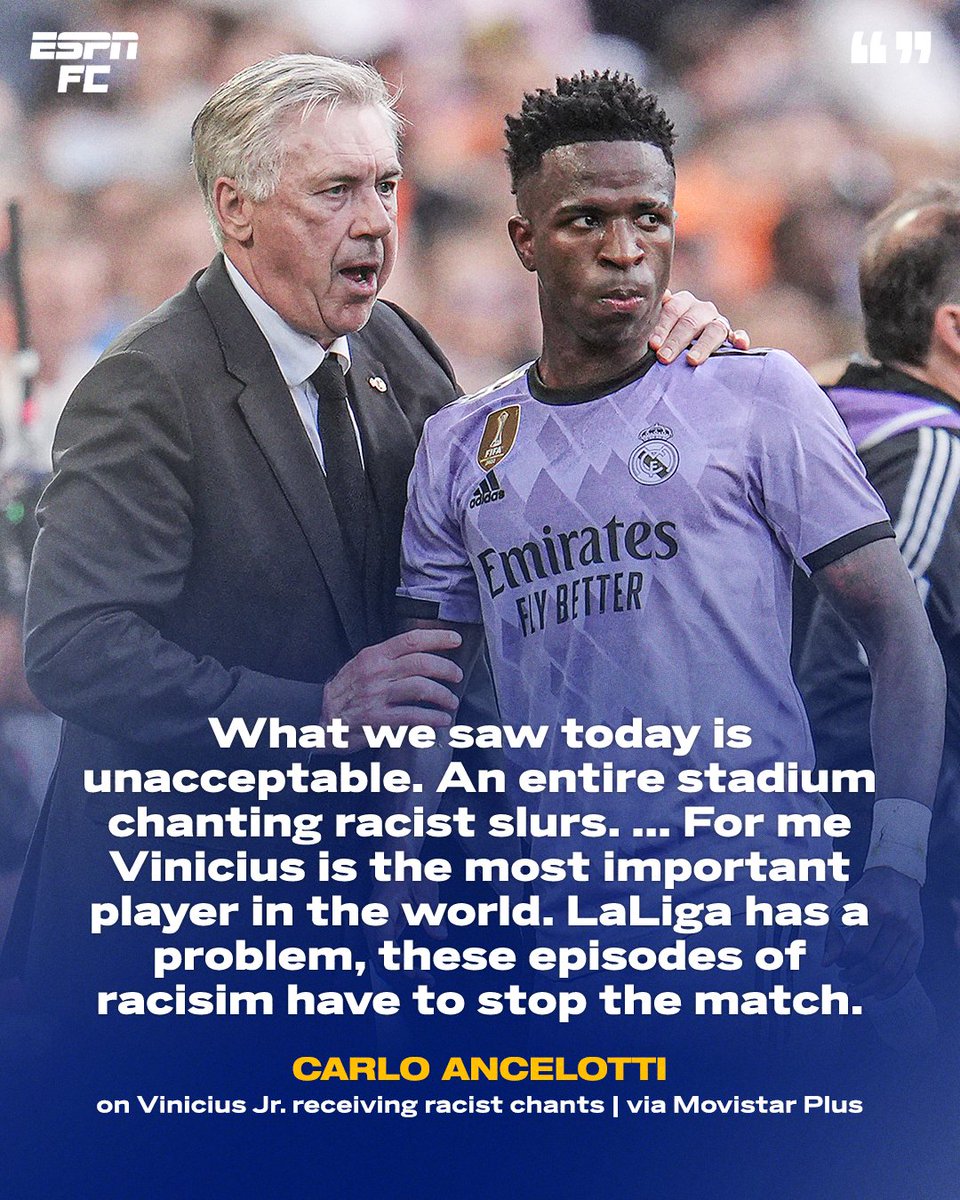 Carlo Ancelotti spoke out against the racial abuse Vinicius Jr. received against Valencia.