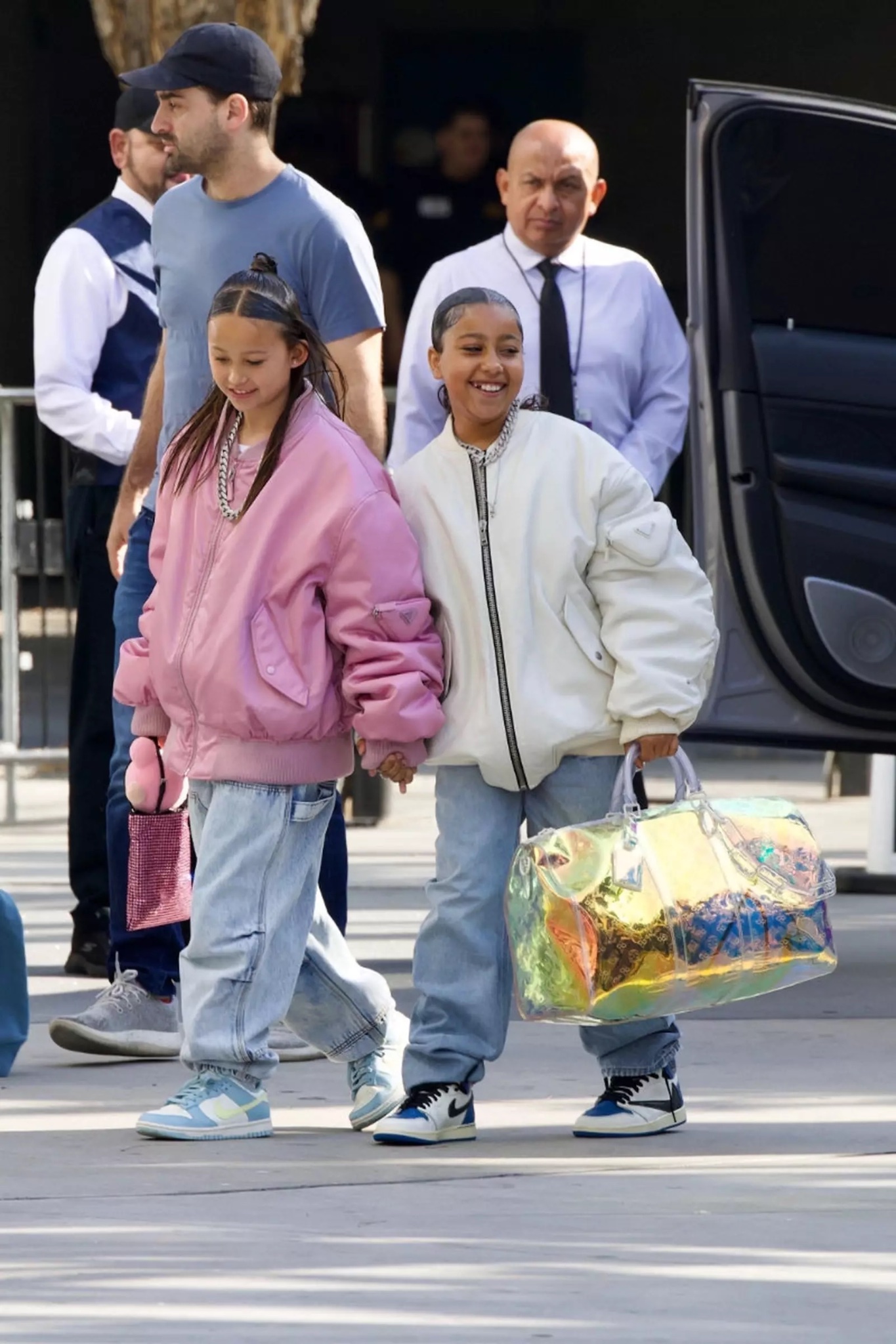 HypeNeverDies on X: NORTH WEST And Her BFF Rocking PRADA Leather Bomber  Jackets By RAF SIMONS And LOUIS VUITTON Keepall By VIRGIL ABLOH 👀   / X