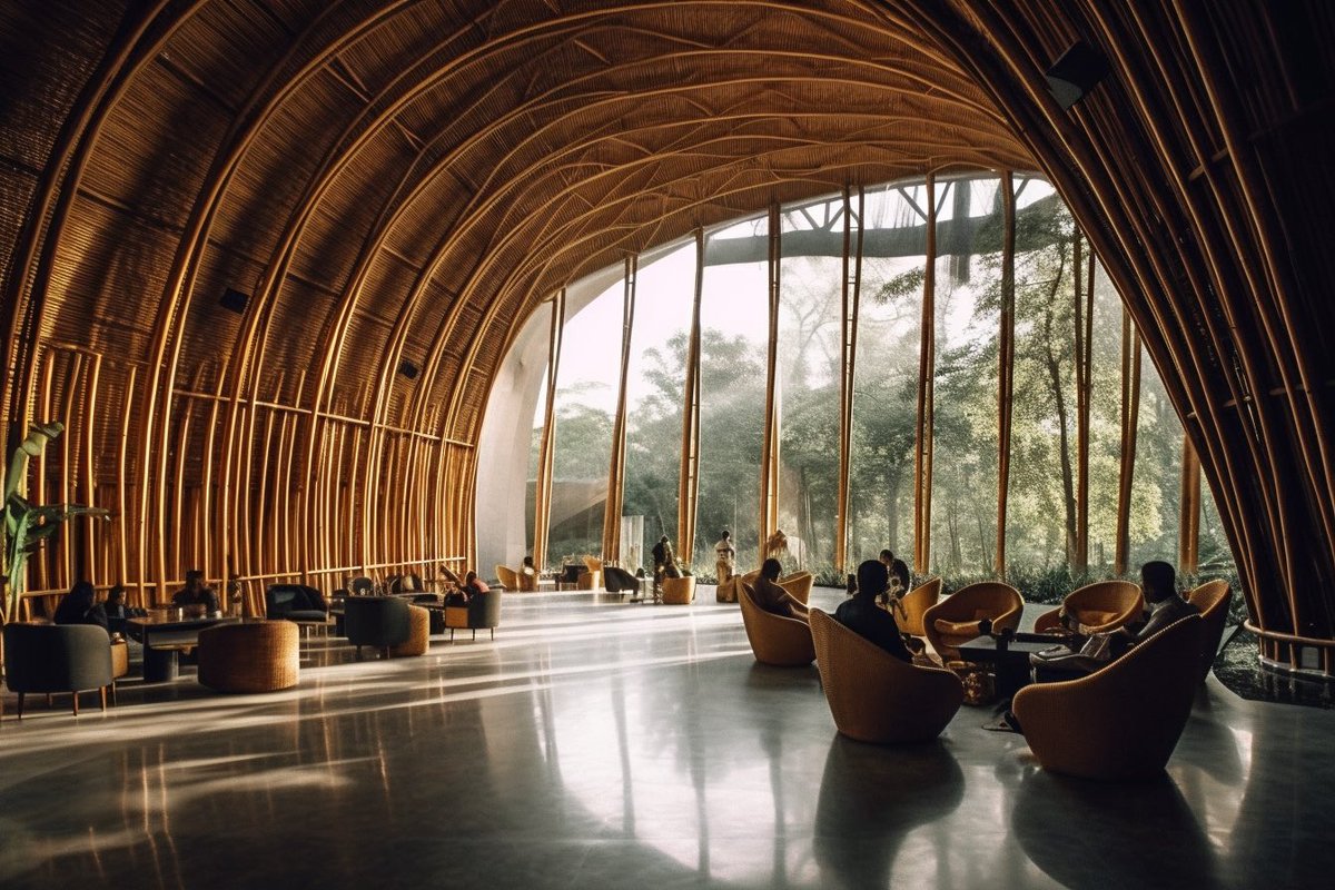 dxmid's tweet photo. 🏔️🎋 #DXMID presents a #bamboodesign hotel  nestled in Nepal's #Himalayas. Harnessing natural ventilation and light, this eco-luxury retreat offers sustainable comfort, echoing harmony with nature. 🇳🇵💡 #BambooHotel #EcoLuxuryNepal AI https://t.co/37liELEmJe