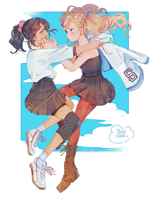 #P5GirlsWeek Day 7: Headcanon/Free Day! this is SHIHO'S jacket i am NOT open to any criticism (+ bonus ann freckles) (++ bonus they both look out for each other) (i love them sm)