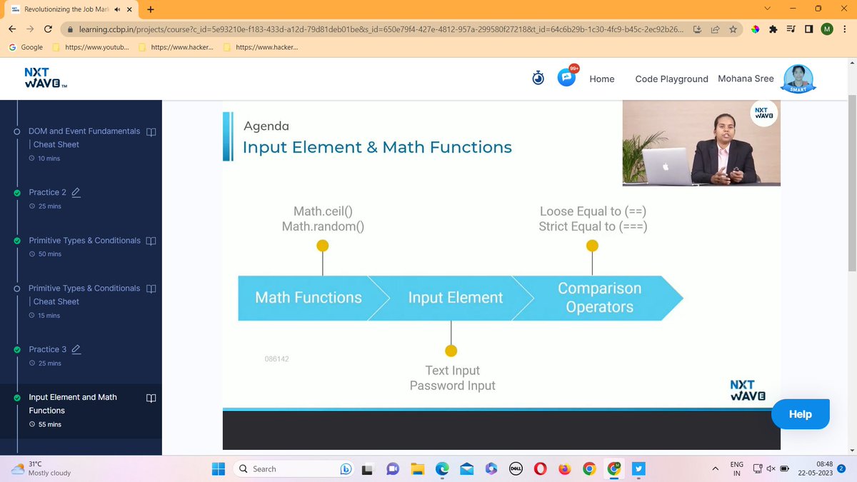 MohanaSreeKatam's tweet image. Hello People!!!
Introduction to JS & Variables > Input Element and Math Functions
113 / 365 Days - Coding Challenge
Consistency matters a lot in development!!!
#dynamicwebdesign #nxtwave #ccbpian #365daysofcode #frontend #backend #database #javascript
NxtWave Rahul Attuluri