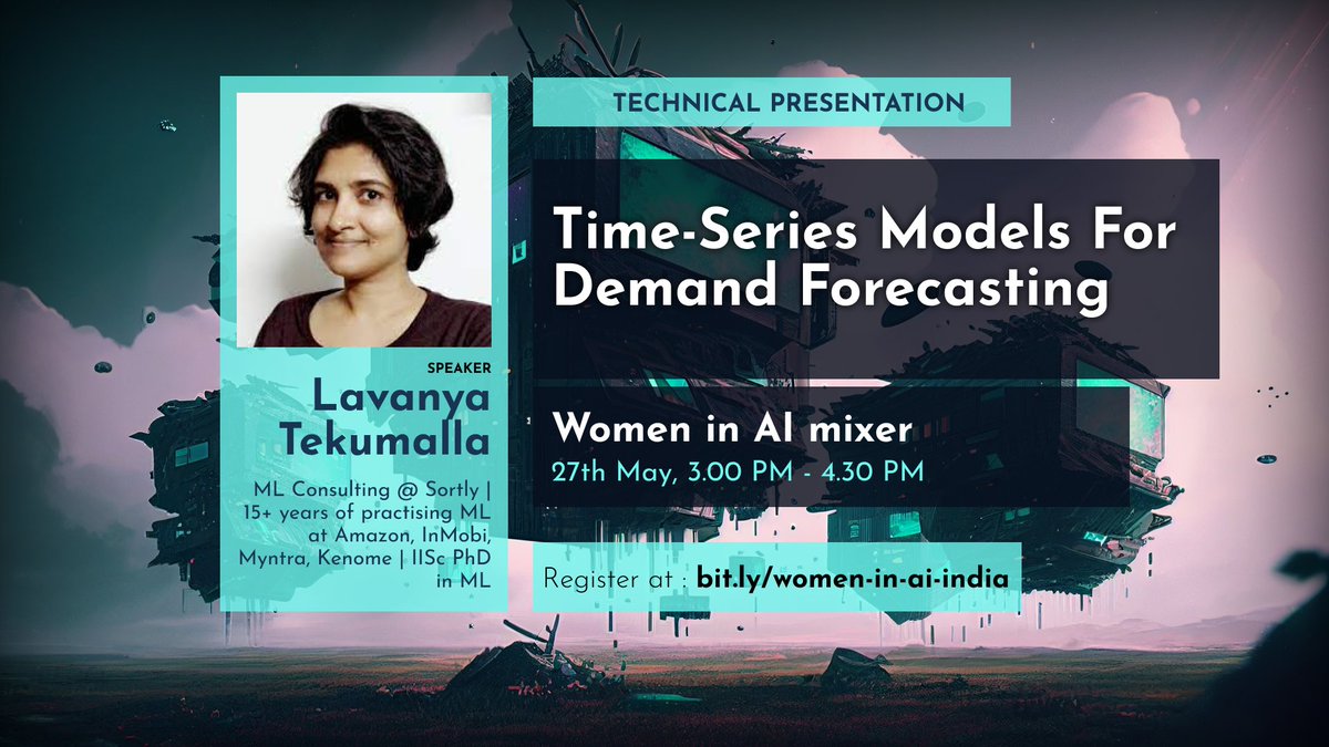 🚨Announcing the first speaker of the #womeninai_india mixer -@lavanyats!  

With an impressive 15+ years of ML exp at giants such as Amazon, InMobi, Myntra, and Kenome, and a PhD in ML from IISc, Lavanya brings a depth of industry + academia knowledge to the table. [1/3]