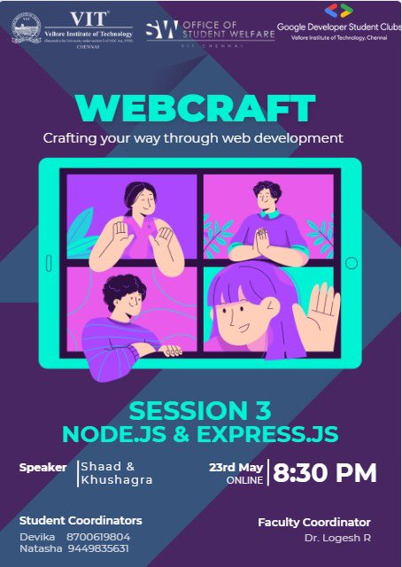 MohammadShaadsk's tweet photo. Hi everyone!
I am co-hosting a session on Node.js &amp; Express.js on Tuesday, May 23rd at 8:30 PM. We will be building a live ToDo app.
I hope to see you there! https://t.co/OYwFv0LzsU