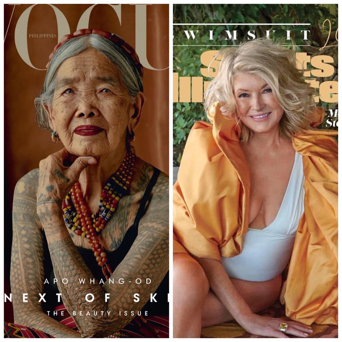 This is a side by side of two women gracing the front covers of two well known magazines.

The one on the right we all know is Martha Stewart, age 81. The one on the left is Apo Whang-Od, age 106, a tribal tattooist in a remote province in the Philippines.

There seems to be an…