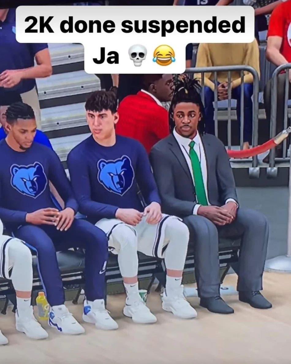 AuxGod_'s tweet photo. NBA 2K23 suspending Ja Morant is crazy 😂 https://t.co/KU3Z3yTh5Y