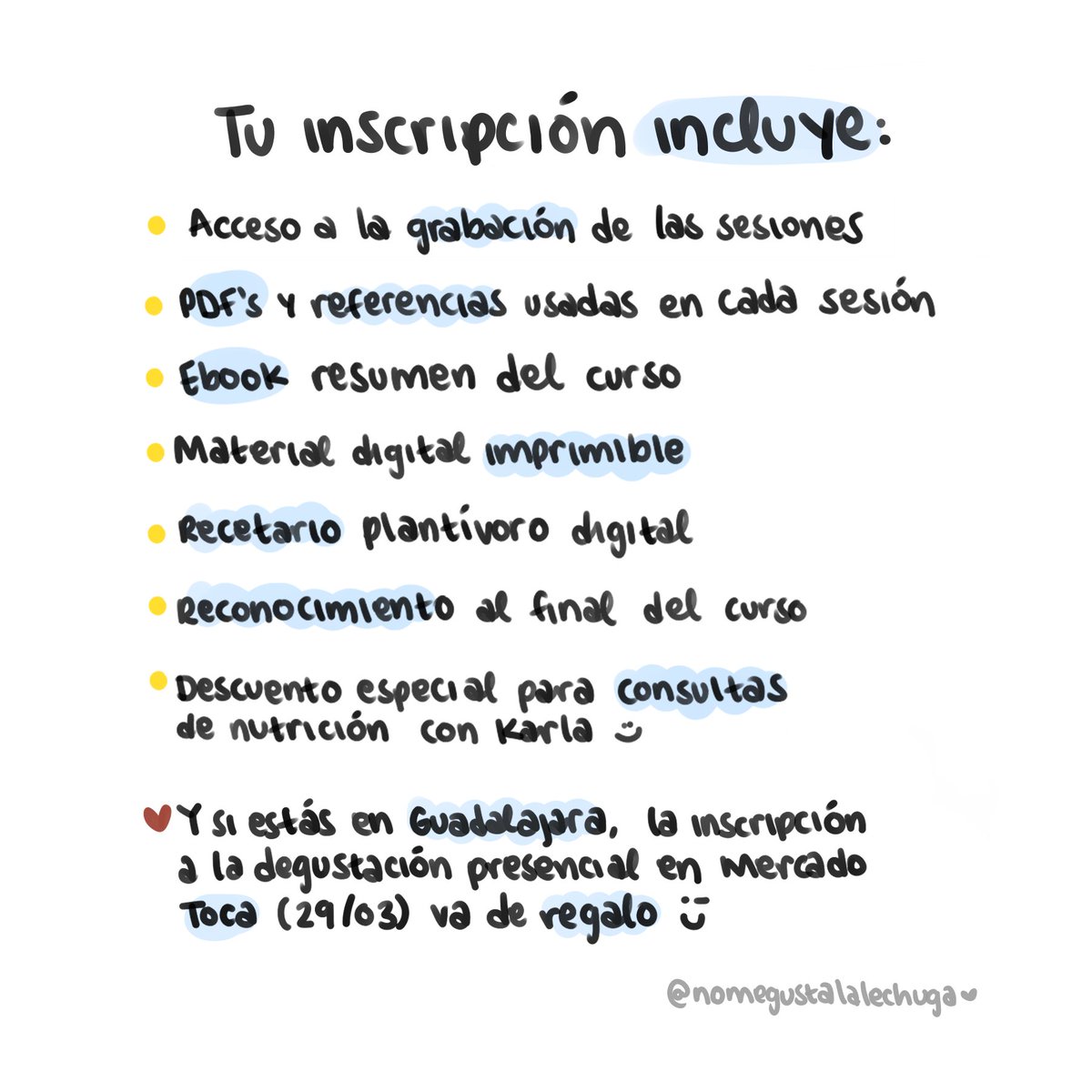 ladelalechuga's tweet photo. La inscripción incluye un montón de cosas chidas, como material para consultar por tiempo indefinido (nooo, no voy a borrar nada al mes jajaja), una sesión personalizada para resolver dudas, descuentos en consulta..

Y si estás en Gdl, una degustación presencial el 27/05! https://t.co/1joUJHP6bM