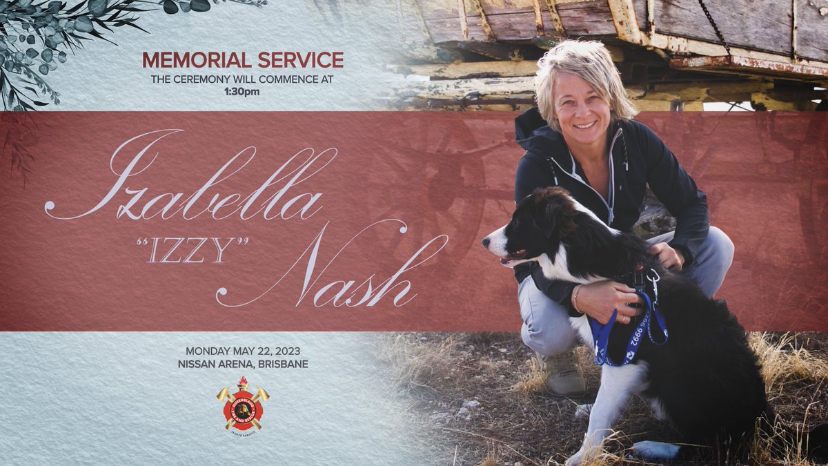 Firefighter First Class Izabella (Izzy) Nash will be honoured in a Memorial Service today at Nissan Arena, Nathan.

The ceremony will be livestreamed from 1.30pm on Facebook and YouTube.

QFES Facebook: facebook.com/QldFireandEmer…

QFES YouTube: youtube.com/@QldFireandEme…