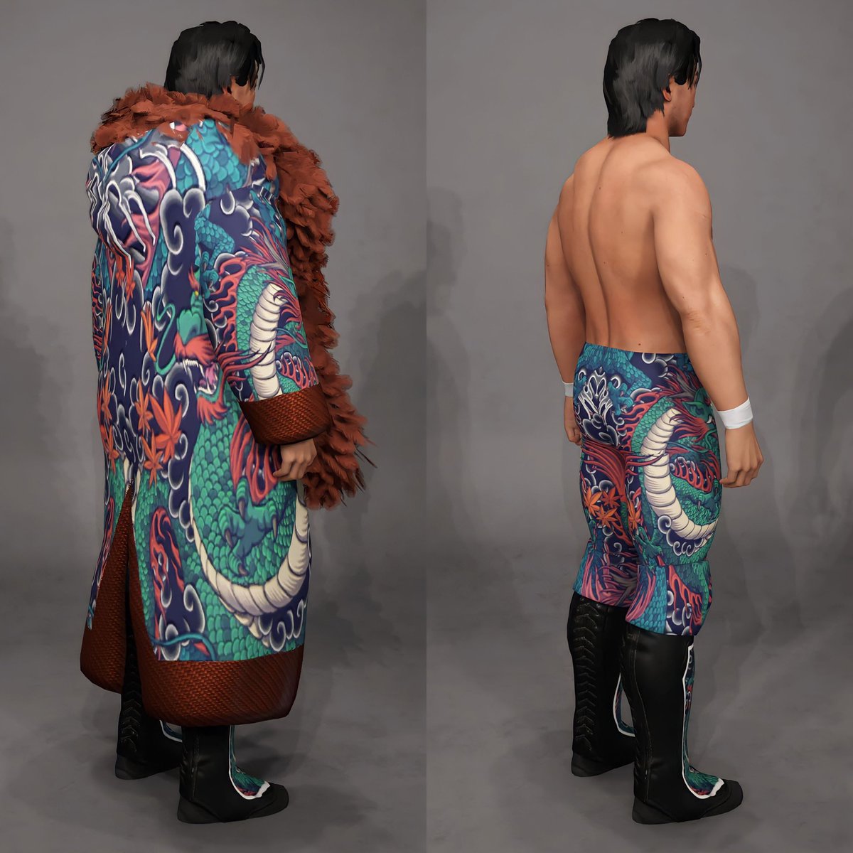 IAmChaoticKid's tweet photo. When you watch too much njpw and decide to make a Japanese wrestler yourself I’m loving how I did the gear 🔥 #WWE2K23 #CAW #CAWmmunity https://t.co/Oguk8lZsIu