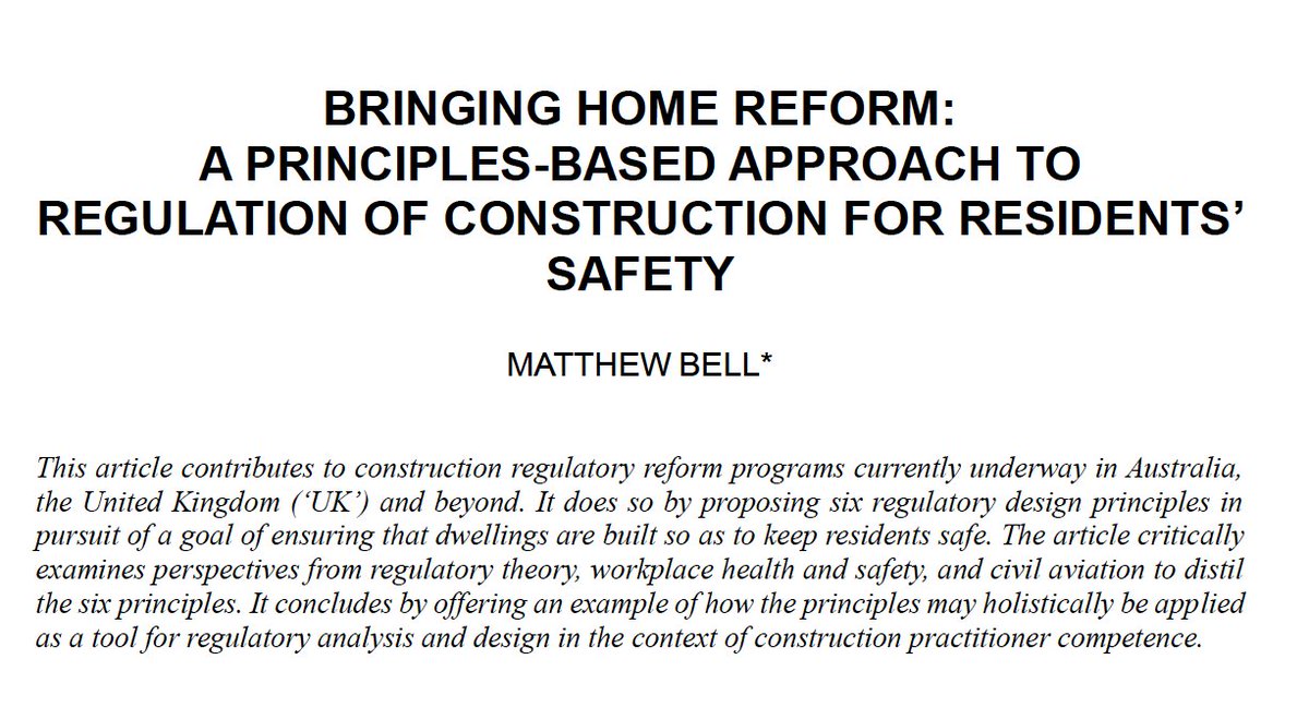 Dr Matthew Bell (@melbconstruclaw) on Twitter photo 🏗️🏙️Many thanks to <a href="/MonULR/">Monash University Law Review</a> for publishing my article, 'Bringing Home Reform: A Principles-Based Approach to Regulation of Construction for Residents' Safety’ (2023) 49(1) Monash University Law Review, now available in advance copy: bridges.monash.edu/articles/journ… 🏗️🏙️Many thanks to <a href="/MonULR/">Monash University Law Review</a> for publishing my article, 'Bringing Home Reform: A Principles-Based Approach to Regulation of Construction for Residents' Safety’ (2023) 49(1) Monash University Law Review, now available in advance copy: bridges.monash.edu/articles/journ…