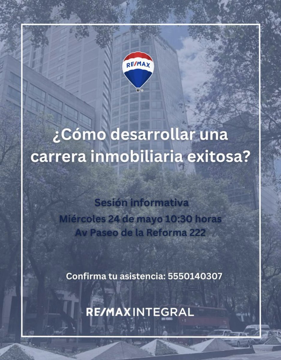 ¿Conoces a alguien que pueda estar interesado en emprender en bienes raíces en la Ciudad de México?

Invítale a conocer nuestro modelo de negocio para desarrollar una carrera inmobiliaria exitosa.

#weareremax #remaxintegral