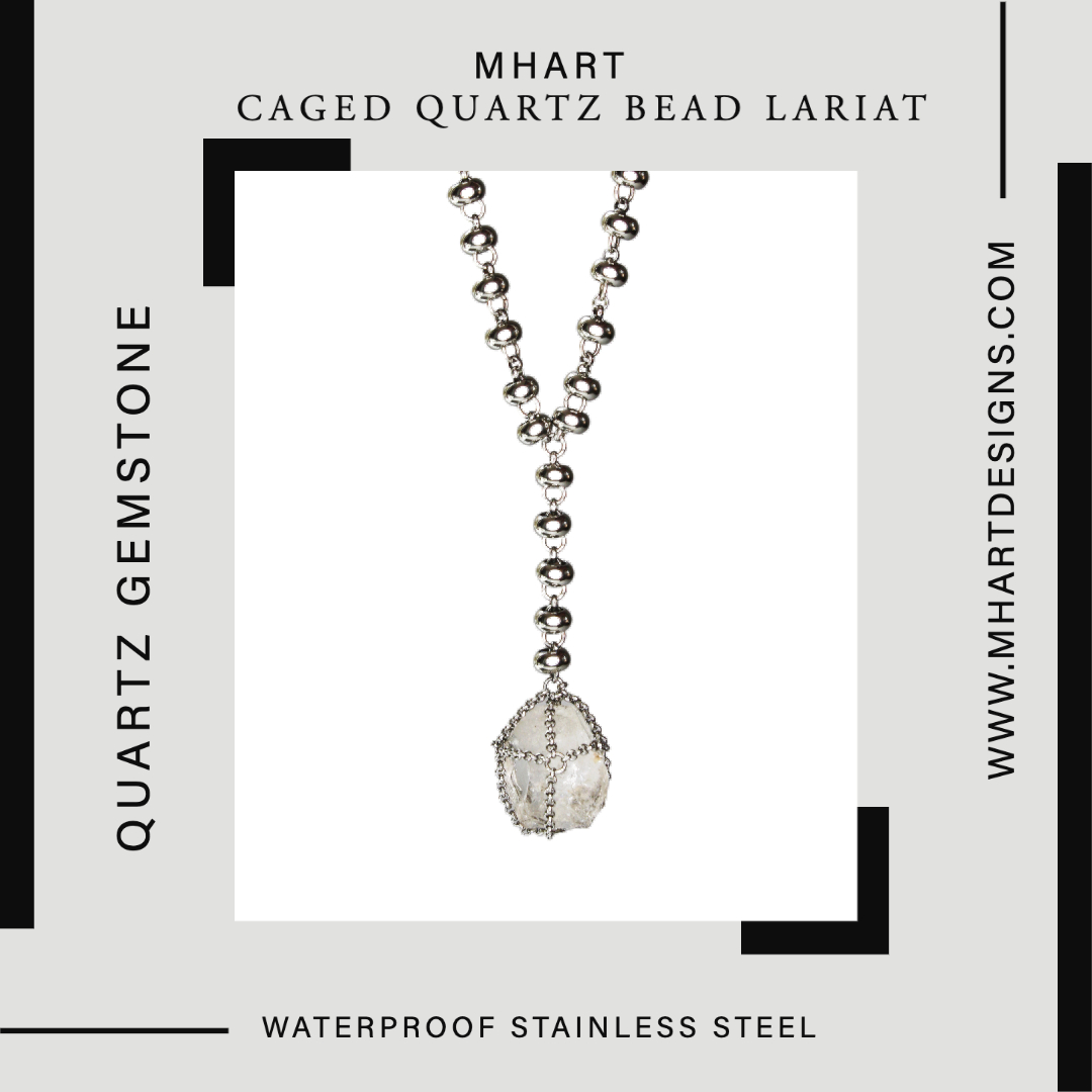 mhartdesigns's tweet photo. The beauty of the Caged Quartz Bead Lariat lies not only in its design, but also in its materials. The lariat is handcrafted from a one of a kind quartz gemstone and polished stainless steel, ensuring a durable and long-lasting piece of jewelry. #handmadejewelry https://t.co/js2faMIqgA
