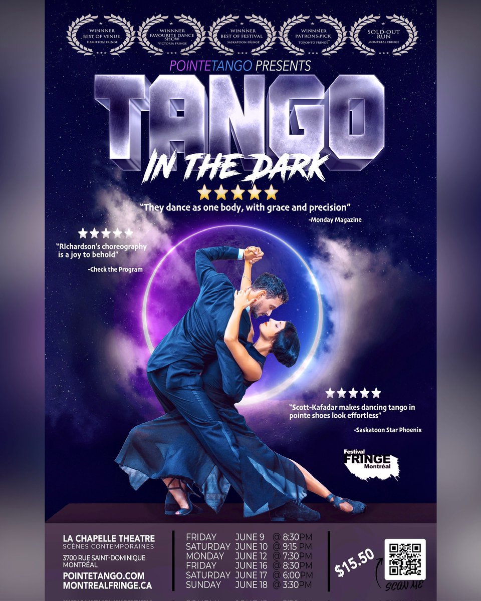 Montréal, le duo sensuel de PointeTango est de retour! 
💃🏻🕺🏽
After a sold-out run last year, we are thrilled to announce that we are bringing a brand new show “Tango in the Dark” to the <a href="/Fringemtl/">FringeMontreal</a> 

Tickets on sale now!
➡️ montrealfringe.online.red61.ca/event/2030:316/