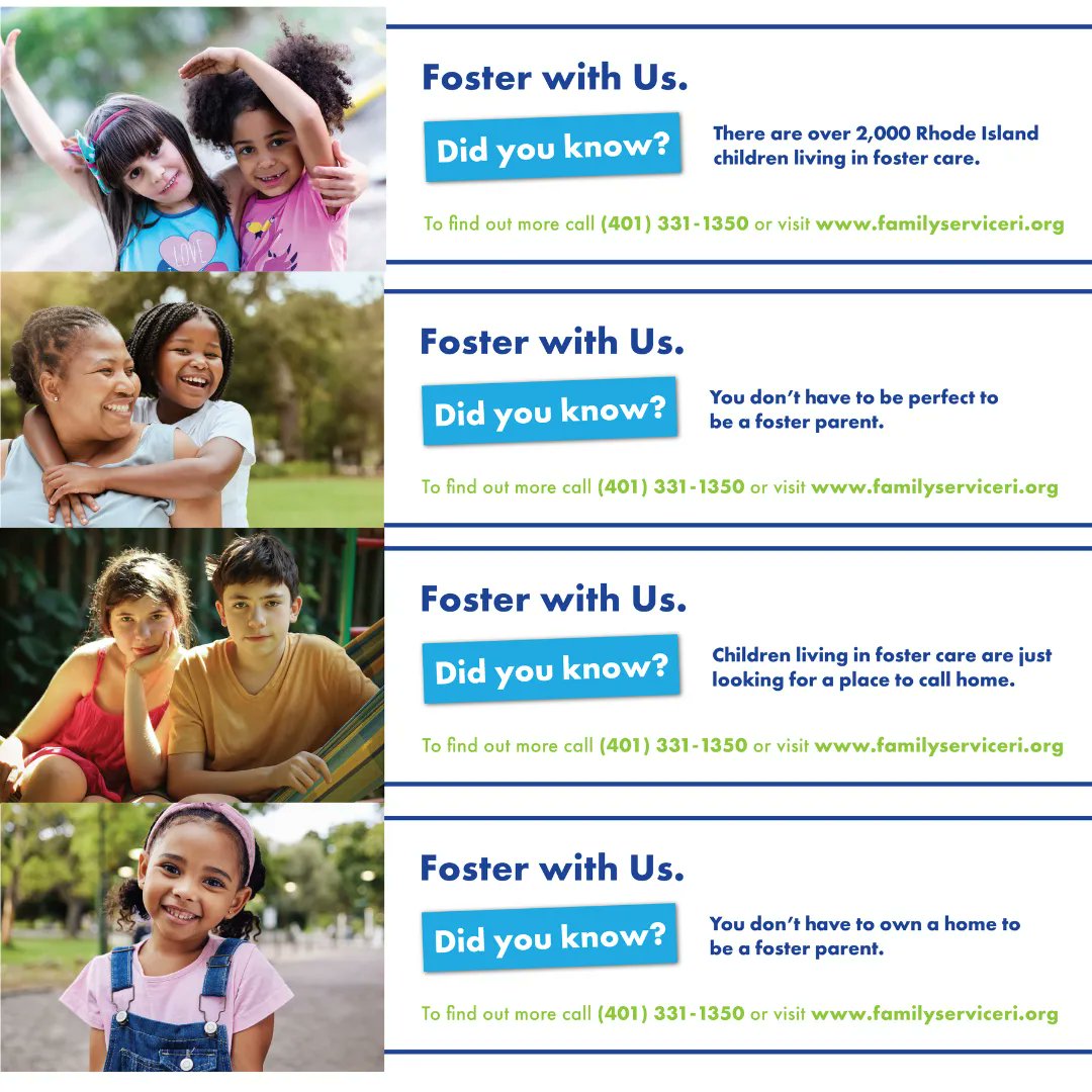 FamilyServiceRI's tweet photo. π§βπ€βπ§ MAY IS #FOSTERCAREAWARENESSMONTH!
#RhodeIsland is in dire need of more #fosterparents from all walks of life to care for kids who need a temporary, loving place to stay or a forever home. Contact us today!
visit https://t.co/L8lWcTPteg #FSRI #PVD #Rhody #FosterKids https://t.co/onD391nrOr