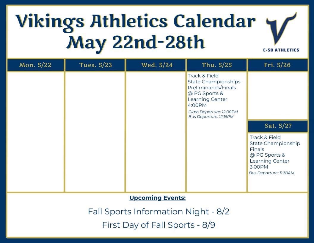 If anyone is thinking at the end of the school year, things are winding down; not at C-SD. Look at our calendars for this week….
