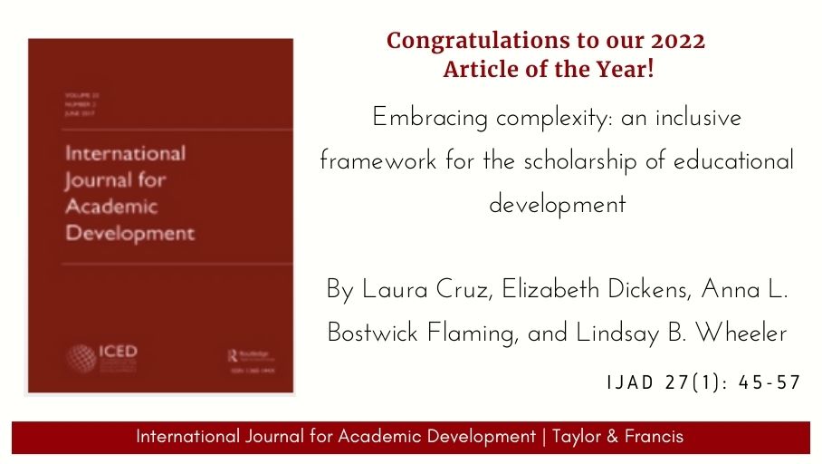 IJAD Article of the year 2022! 
By <a href="/LCruzDirector/">Laura Cruz</a>, @ElizDickens, <a href="/Anna_Flaming/">Anna L. Bostwick Flaming</a> &amp; Lindsay B. Wheeler! 
doi.org/10.1080/136014…
More info about shortlisted articles at tandfonline.com/journals/rija2…