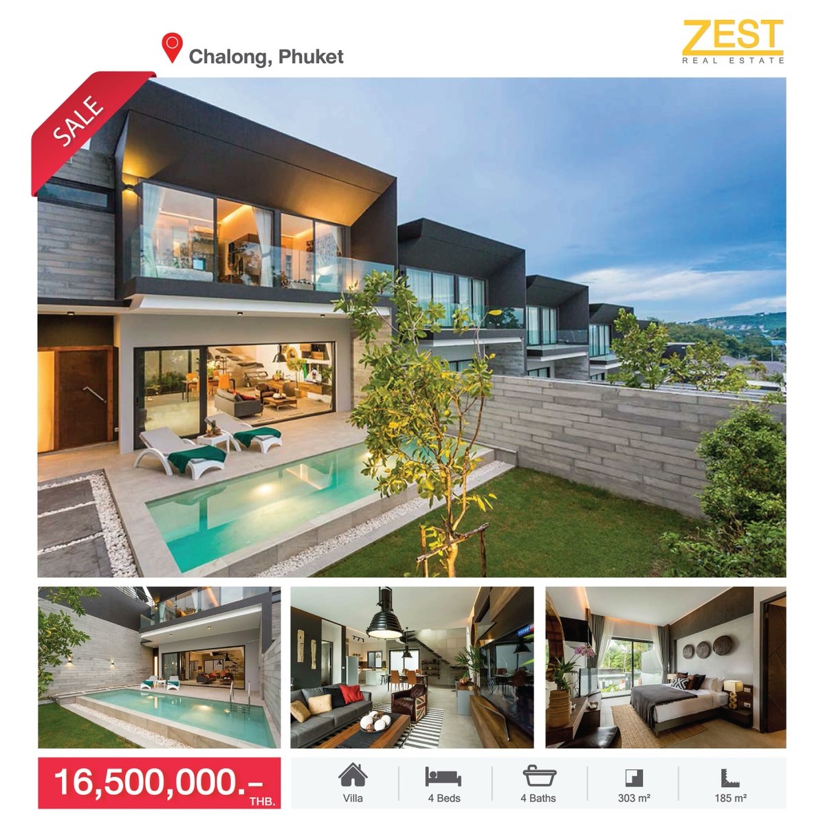 Villa for sale in Chalong, Phuket
4 Beds/ 4 Baths/ 303 sqm.

16,500,000 THB.
buff.ly/44U3BoP 

#zestrealestate #zestphuket  #luxuryvillas  #PhuketVillas #villainphuket #villaforsale #PropertylnPhuket