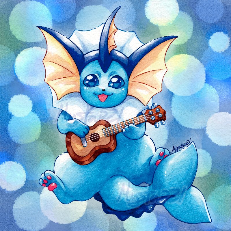 シャワーズ 「Guitarists Eeveelutions (part 1)  #pokem」|Mystar⭐21 💕 OPEN (4/10) POST-VALENTINE'S YCH! 💖のイラスト