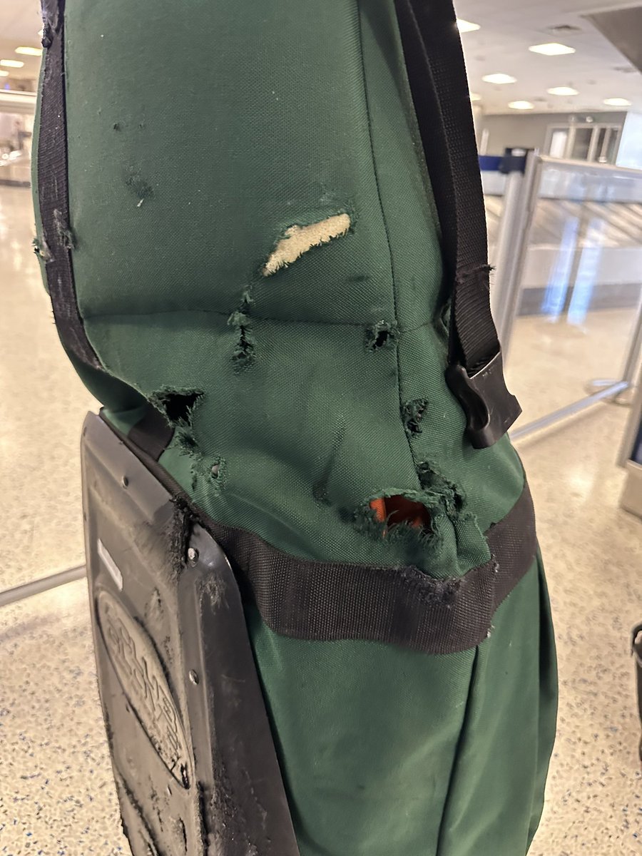 CGandy11's tweet image. I’m convinced someone from @WWE was body slamming my golf bag then released it to the dogs. All 14 clubs destroyed. @united who is working in the bag department. 

I wish I was making this up! 

@trillgolf @NoLayingUp @golf_subpar @danorlovsky7