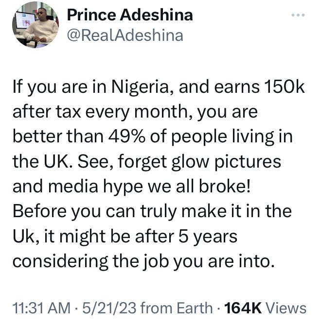 People in Nigeria who earn N150k  and above monthly are better than 49% of people in the U.K— Media Personality, Adesina