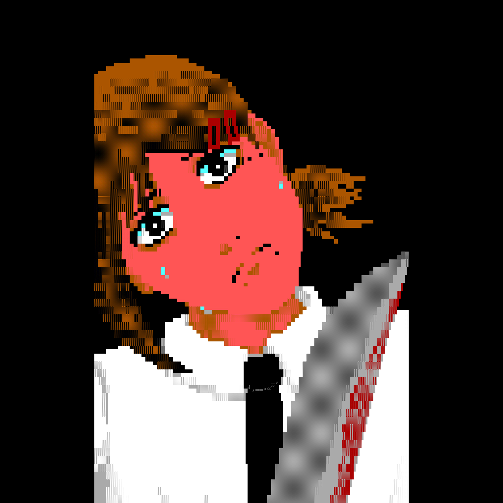 Kobeni ended up being my favorite character in #chainsawman 
I had a few different ideas in mind initially but Kobeni's knife skills are a delight so I gave her a knife.
#ANSIart #textmode