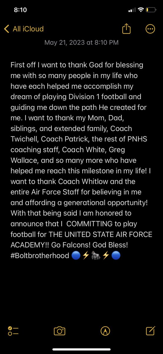 I’m proud to announce my COMMITMENT to continue my academic and football career at THE UNITED STATES AIR FORCE ACADEMY! #Boltbrotherhood 🔵⚡️🦍⚡️@CoachWhit_AFA <a href="/CoachAlexMeans/">Alex Means</a> <a href="/CoachTCalhoun/">Troy Calhoun</a> <a href="/CoachTwichPN/">Kurt Twichell</a> <a href="/josephpatrick20/">joseph patrick</a> <a href="/KQ_white/">Kevin Q White</a> <a href="/PNHuskieFB/">Portage Northern Football</a> <a href="/AllenTrieu/">Allen Trieu</a> <a href="/TheD_Zone/">The D Zone</a> <a href="/AF_Football/">Air Force Football</a>