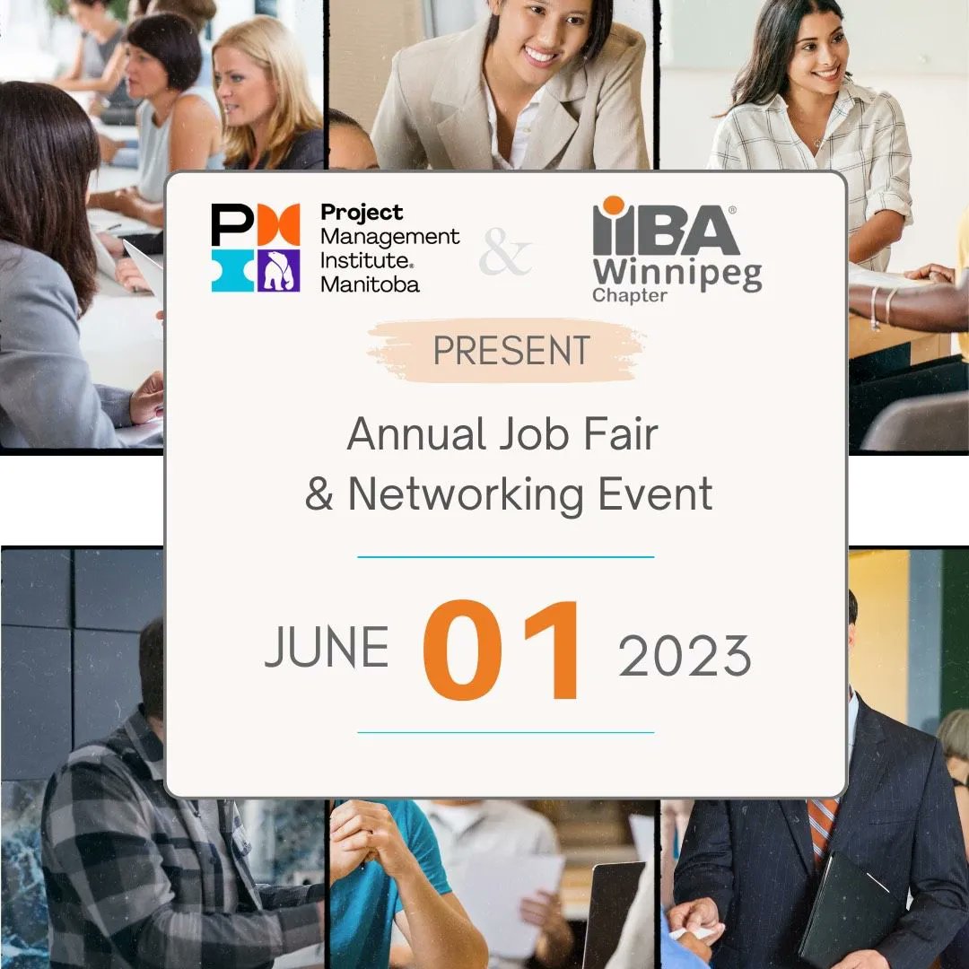 pmiManitoba's tweet photo. DON'T MISS OUT: Join us at the Job Fair &amp; Networking Event presented by IIBA and PMI Manitoba on June 1st.  Network with your peers and chat with leading hiring organizations
Registration closes on Wednesday, May 31 at 12:00 PM
https://t.co/V4DivLazd9 https://t.co/U42yRKwOJs