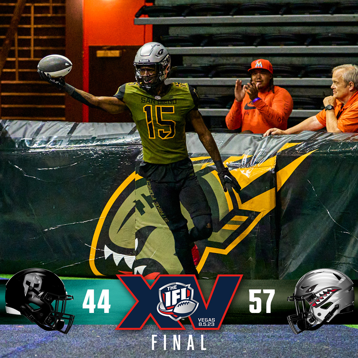 IndoorFL's tweet photo. San Diego comes out on top! The Strike Force outscores the Gladiators 57-44!

#IFLXV #IFL15 #XV #IFL #IndoorFootballLeague #IndoorFL #GoIFL #football https://t.co/frXWIpTDUl