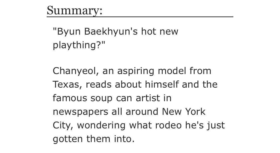 cbficrecs's tweet photo. — Submission —

Good Boys Go to New York, but Cowboys Bring Texas to You
• Complete
• Model Chanyeol | Artist Baekhyun | Age gap
• NC17
>> https://t.co/IYUTt2pUeD

#cbficrecs https://t.co/dv5Tu2Wqm1