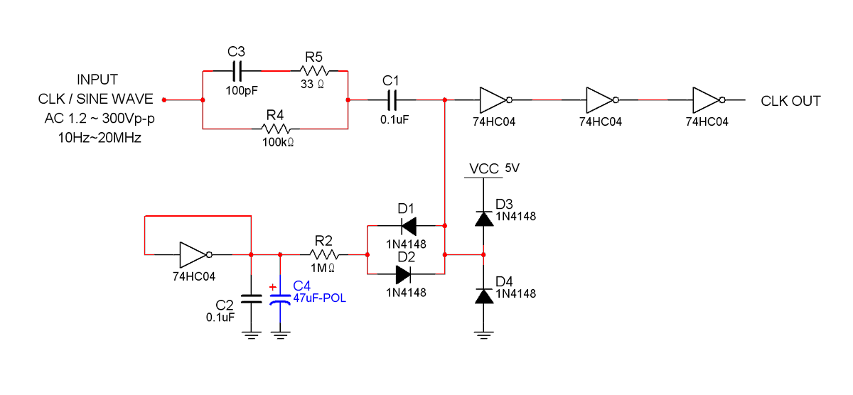 楊子平 on Twitter: "普通の74HC04（74HCU04ではなく）で入力整形回路。 入力電圧範囲は1.2Vp-pから数百Vp-p ...