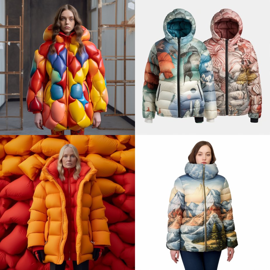 MidjourneyFails's tweet photo. I do love when people try to use MJ to come up with new product designs. 

Prompt: creative women's puffer jackets https://t.co/tqeftACd8F