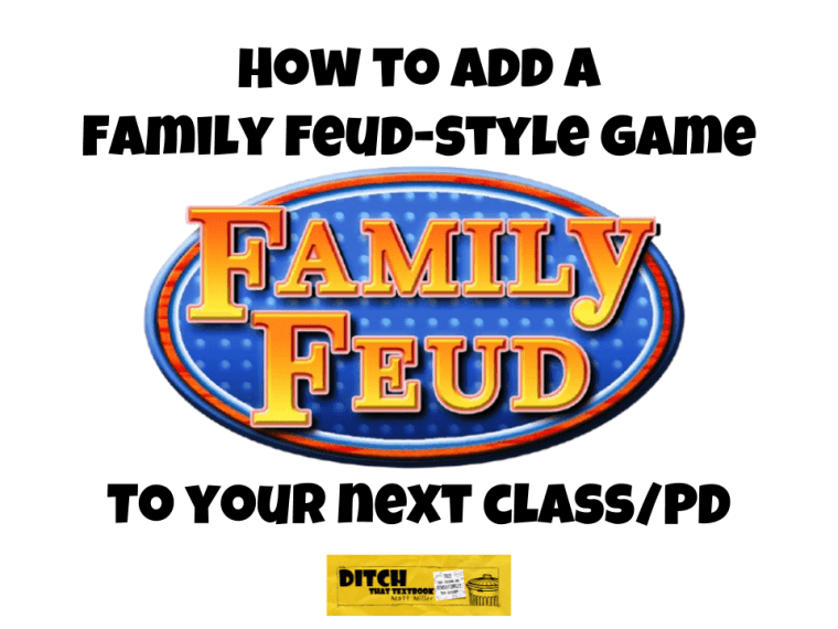 DitchThatTxtbk's tweet photo. How to add a Family Feud-style game to your next class/PD

Everything you need to get started:
🎶Theme music
📺Game template
🔴Buzzer app
🔊Game show sound effects

https://t.co/zr4NpiVR5n #ditchbook https://t.co/P6YuImyD3b