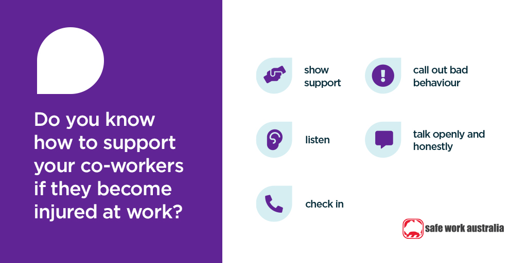 Do you know how to support your co-workers if they become injured at work?
Workers’ compensation helps workers who become ill or injured because of work to recover and get back to work safely. swa.gov.au/workerscompens…