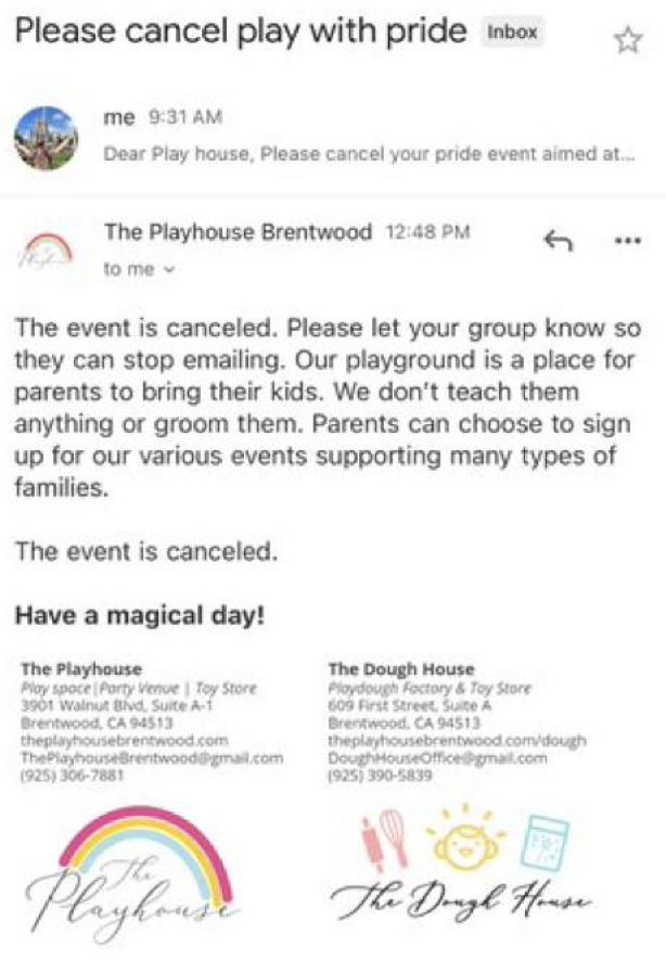 UPDATE: This event has been CANCELED!

Another successful email campaign! Thank you so much to everyone who reached out kindly asking them to do so. 

Together we can end this once and for all. And we will.
#GaysAgainstGroomers