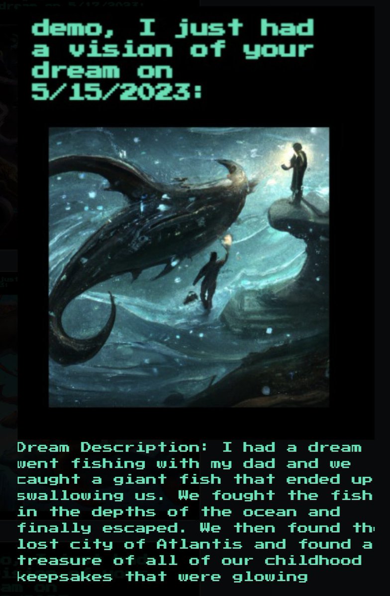 PickledImagn's tweet photo. In developing arc.AId I would use a dream description to test the analysis and image gens. Here's some pics of the cool images that were generated from that dream https://t.co/iiJKp0m5Dr