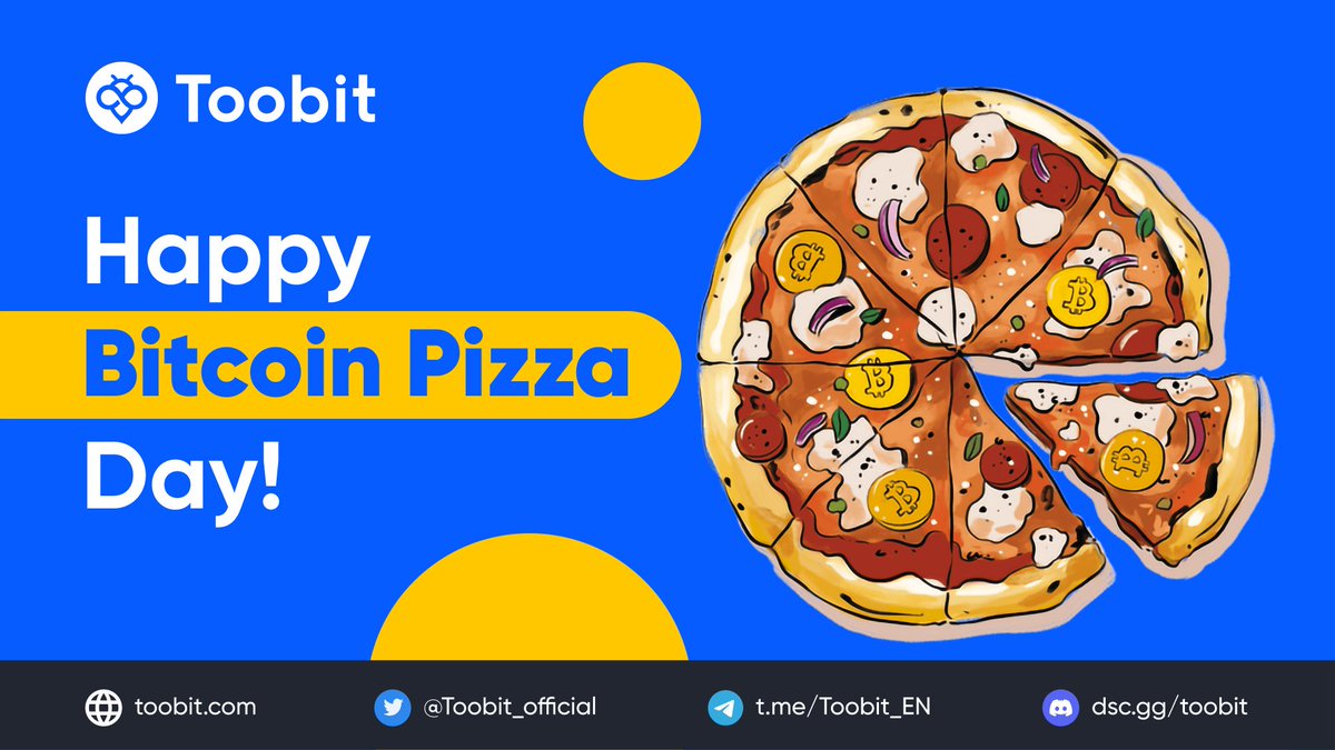 Toobit_official's tweet photo. 🎉 Happy #BitcoinPizzaDay! 🍕 Celebrating the legendary purchase of two pizzas for 10,000 #BTC back in 2010. Cheers to the delicious slice of #cryptohistory! 🥳

#Bitcoin #BitcoinPizza #BitcoinHoliday https://t.co/gjcDC04cQh