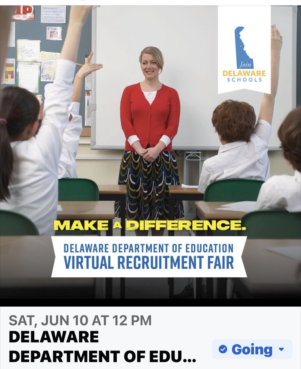 JoinDESchools's tweet photo. Stand up for a better tomorrow. Learn how a teaching career in DE can open many doors, at the Delaware Department of Education Virtual Recruitment Fair. #jobfair 
Join the Virtual Career Fair.
 https://t.co/WwwodLYjrq https://t.co/6DdDBly2Qm