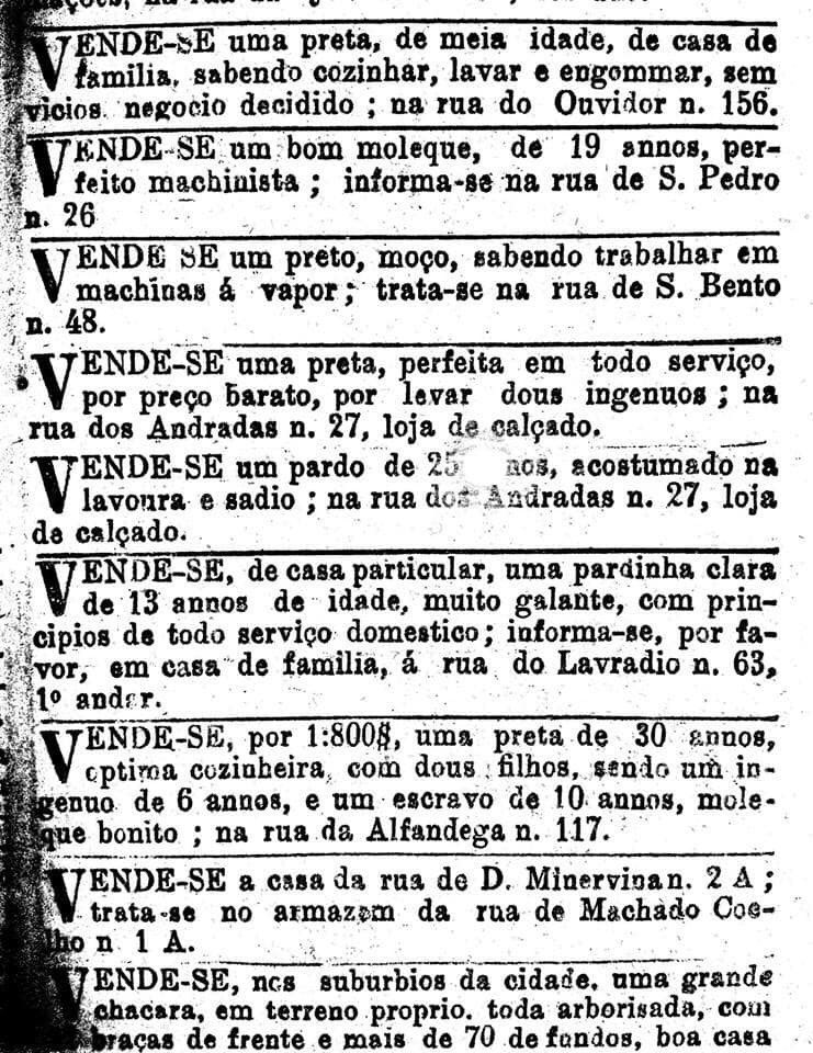 Não podemos ignorar essa parte da nossa História.

Anúncio em jornal de venda de seres humanos escravizados no Brasil, em 1880. ©JBN