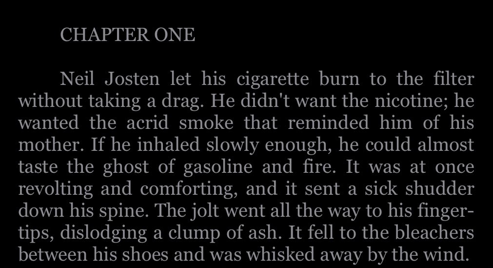 aftgray's tweet photo. the whole fucking series opens with neil smoking a cigarette bc the smoke smelled like his mother’s burning body he’s literally insane https://t.co/OILOO2hCAu