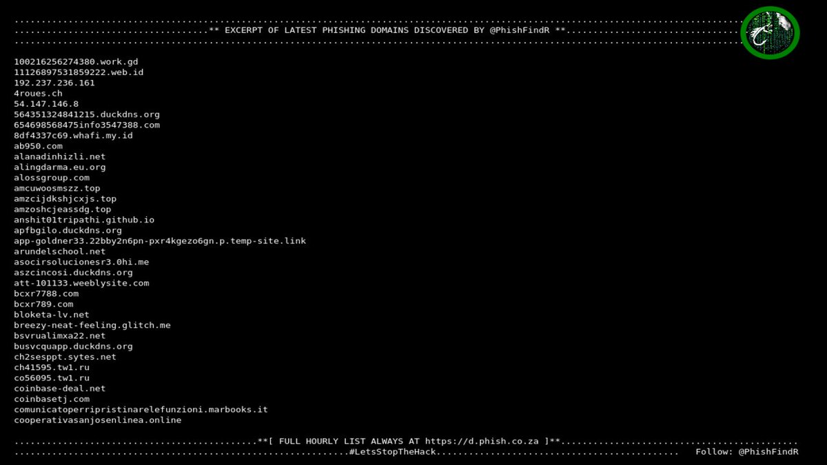 🎣 PhishFindR Found:
127 NEW #Phishing Domains 🌐
03:31:54

🌐 Found Today: 50321 bit.ly/39ahncj
2023-05-22 🦈
#cybersec #malware