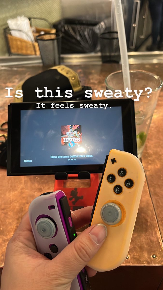 I’m doing this at an airport bar. Sweaty? Or not sweaty?